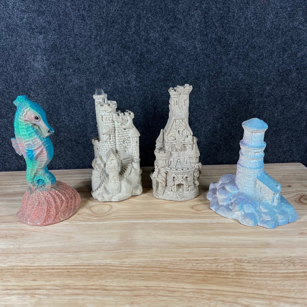 Vintage Mr Sandman Real Sand Sculpture Lot Seahorse Castle Lighthouse 4pc Set